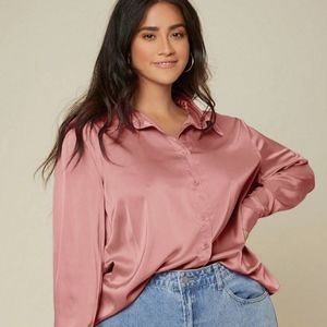 Women's SHEIN MOTF button down solid pink silk shirt